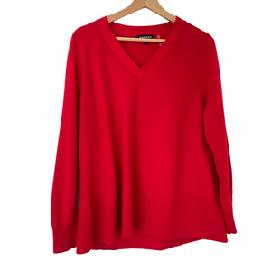 REPEAT BRIGHT RED V-NECK COTTON VISCOSE SWEATER WITH RIBBED CUFF & HEM, 42/L
